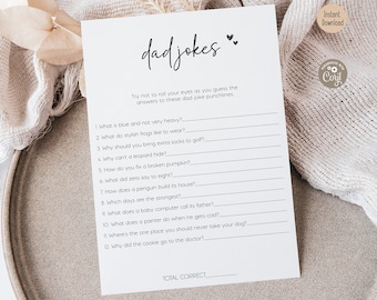 Minimalist Dad Jokes Baby Shower Game Template, Fully Editable Modern Baby Shower Dad Jokes Game Trivia Baby Game Bundle