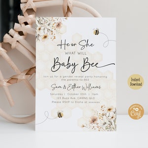 Honey Bee Gender Reveal Invitation | What Will Baby Bee Shower Invite | Digital Template image 3