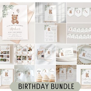 Teddy Bear Birthday Bundle | Editable Any Age Invite | Beary First Printable Template | Digital Download