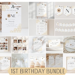 1st Bee Day Invitation Bundle | Editable Little Honey First Birthday Neutral Invite | Digital Template