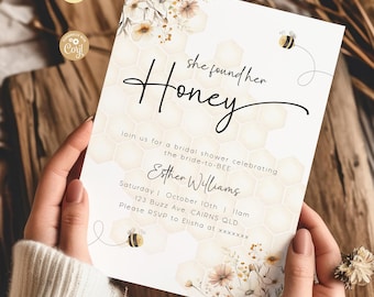 Bee Bridal Shower Invitation | She Found Her Honey Editable Invite | Digital Download