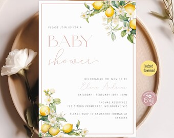 Pink Lemon Baby Shower Invitation | Editable Main Squeeze Citrus Theme | Digital Download