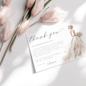 Editable Modern Bridal Shower Thank You Card, Minimalist Bride To Be Thank You Note She Said Yes Wedding Dress Brunch Printable Template