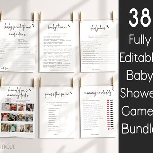 Minimalist Baby Shower Game Bundle Fully Editable Shower Games Modern Game Pack Baby Shower Trivia  Would She Rather Baby Predictions Advice