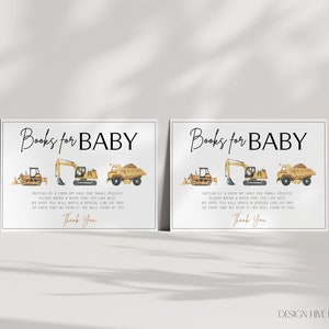 Minimalist Baby Under Construction Books for Baby Card, Editable Trucks Baby Shower Bundle Items Boy Construction Printable Ticket Template
