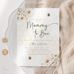 Editable Mommy To Bee Baby Shower Invitation Neutral Honey Bee Shower Invite Mum To Bee Wild Flower Bumblebee Modern Printable Template
