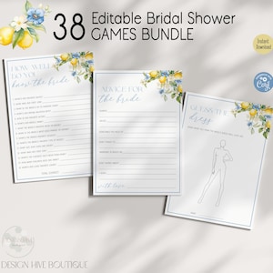 Lemon Bridal Shower Games Bundle | Editable Blue Citrus Brunch | Main Squeeze Theme | Digital Template