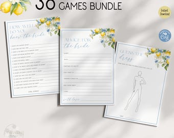 Lemon Bridal Shower Games Bundle | Editable Blue Citrus Brunch | Main Squeeze Theme | Digital Template