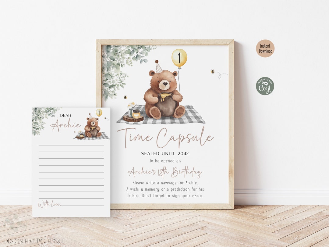 Teddy Bear Picnic Time Capsule Sign | Minimalist Beary First Birthday ...