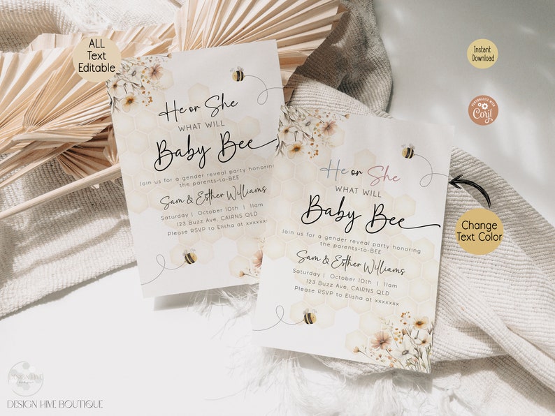 Honey Bee Gender Reveal Invitation | What Will Baby Bee Shower Invite | Digital Template image 2