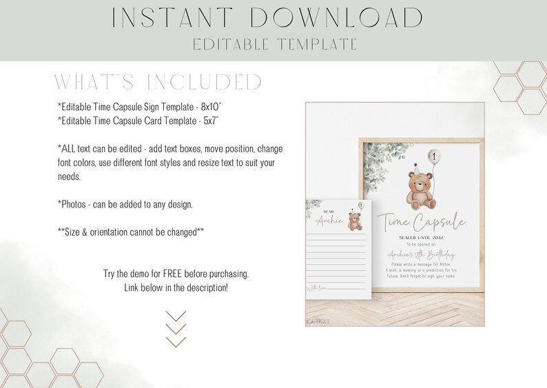 Teddy Bear Birthday Time Capsule Sign | Editable Beary First Theme ...
