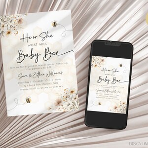 Honey Bee Gender Reveal Invitation | What Will Baby Bee Shower Invite | Digital Template image 4