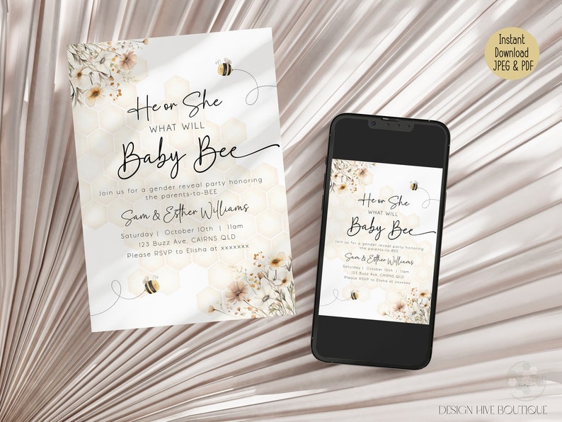 Honey Bee Gender Reveal Invitation | What Will Baby Bee Shower Invite | Digital Template image 4