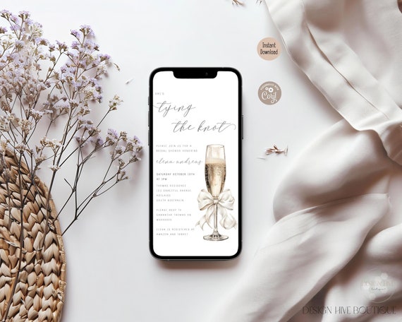 Bow Bridal Shower Evite | Editable She's Tying The Knot Theme Text Invitation | Digital Template