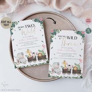 Born Two Be Wild Party Invitation | Pink Safari Theme 2nd Birthday Invite | Digital Template image 4