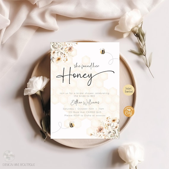 Editable Bee Bridal Shower Invitation, She Found Her Honey Bridal Brunch Invite Bride To Bee Wildflower Wedding Shower Printable Template