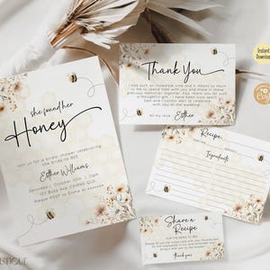 Honey Bee Bridal Shower Invitation Set | Editable Wildflower Theme Brunch Invite | Digital Template