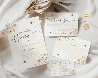 Honey Bee Bridal Shower Invitation Set | Editable Wildflower Theme Brunch Invite | Digital Template
