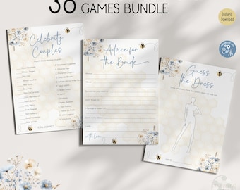 Bee Bridal Shower Games Bundle | Editable She Found Her Honey Theme Blue | Digital Template