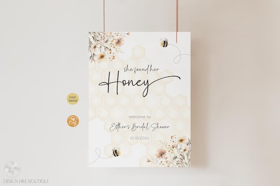 Honey Bee Bridal Shower Welcome Sign | Editable Wildflower Theme Wedding Brunch Poster | Digital Template