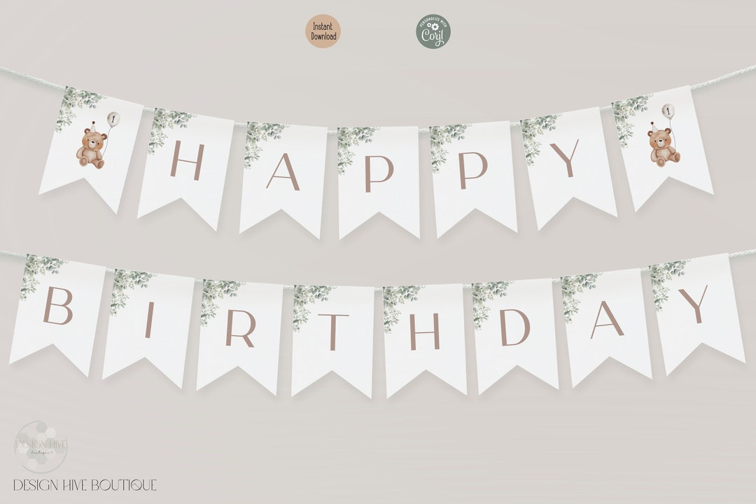Teddy Bear Birthday Banner | Editable Any Age Garland | Beary First ...