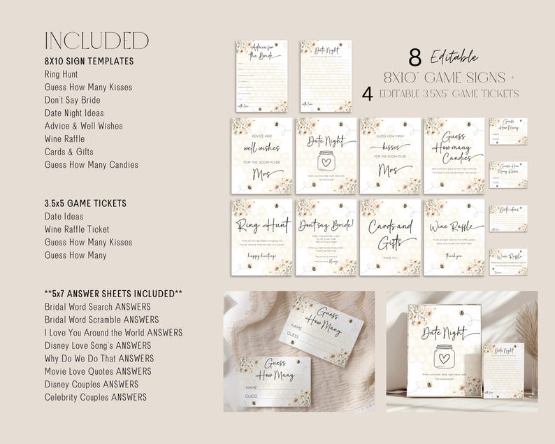 Bee Bridal Shower Games Bundle | Editable She Found Her Honey Theme | Digital Template image 6