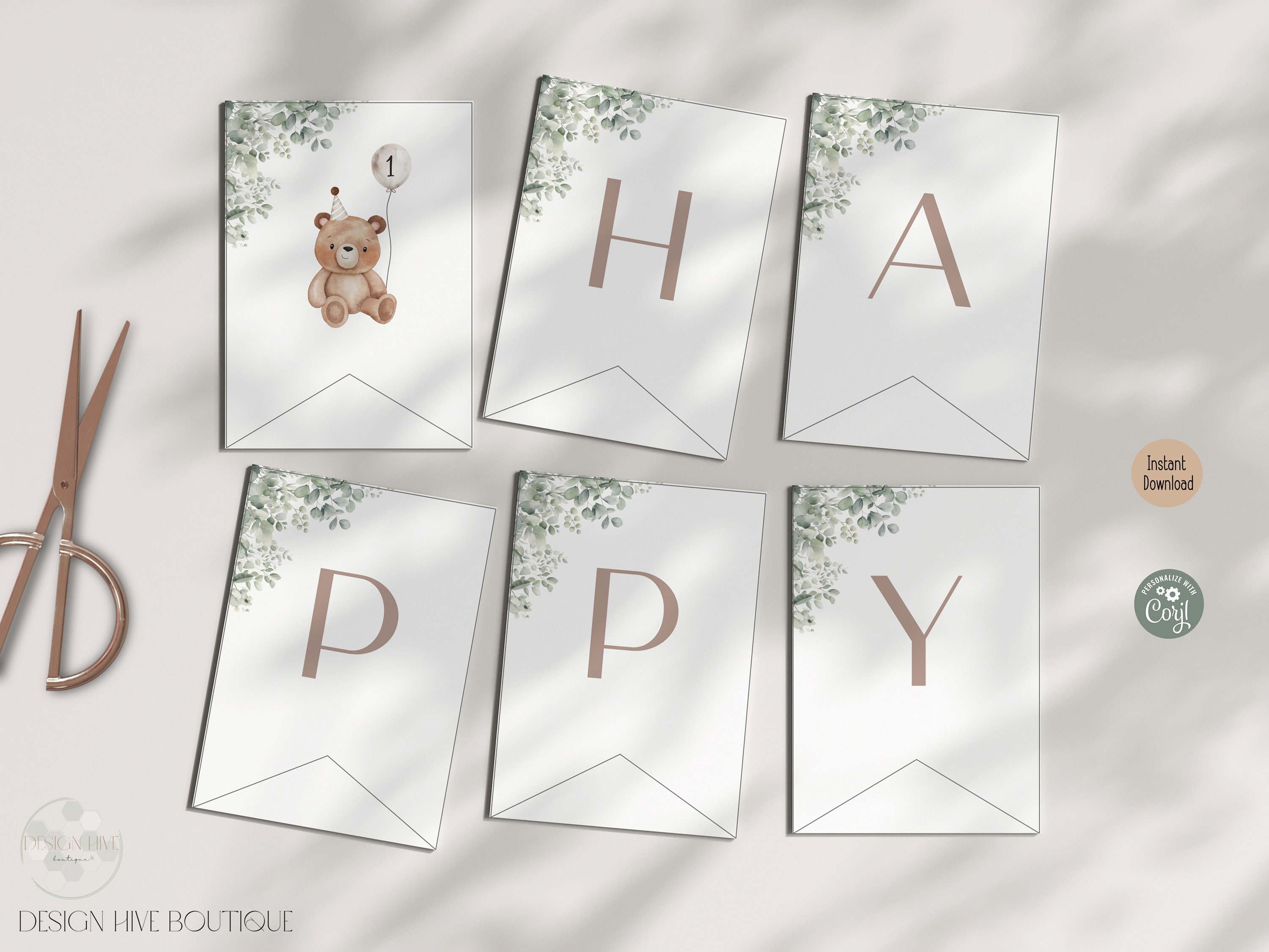 Teddy Bear Birthday Banner | Editable Any Age Garland | Beary First ...