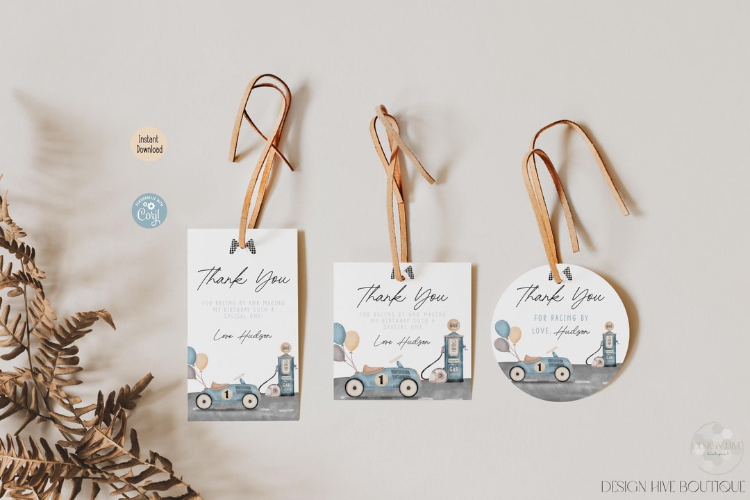 Editable Racing Party Favor Tags | Car Theme Birthday Decor Stickers ...