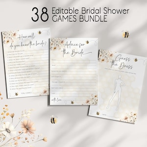 Editable Bee Bridal Shower Games Bundle, She Found Her Honey Bridal Brunch Who Knows The Bride To Bee Wildflower Wedding Shower Game