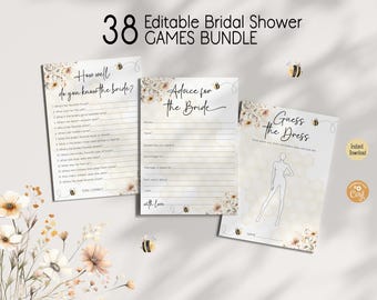 Editable Bee Bridal Shower Games Bundle, She Found Her Honey Bridal Brunch Who Knows The Bride To Bee Wildflower Wedding Shower Game