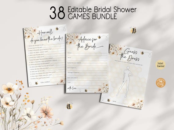Editable Bee Bridal Shower Games Bundle, She Found Her Honey Bridal Brunch Who Knows The Bride To Bee Wildflower Wedding Shower Game