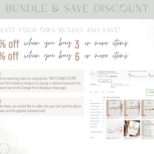 May include: Promotional graphic with text "BUNDLE & SAVE DISCOUNT" and "CREATE YOUR OWN BUNDLE AND SAVE!" Offers 50% off when buying 3+ items and 70% off when buying 6+ items. Instructions on how to search for matching items are included.