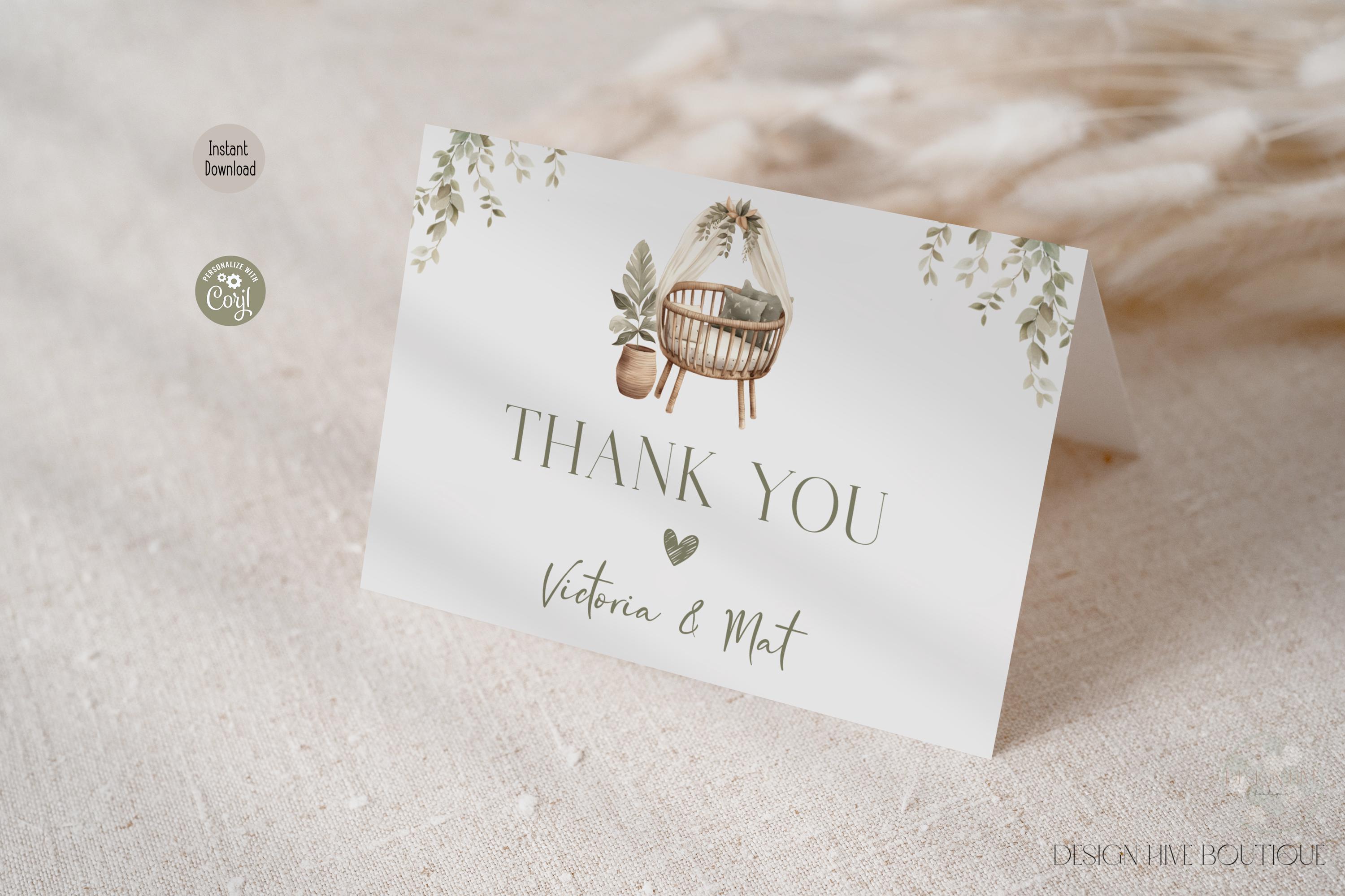 Boho Greenery Baby Shower Thank You Card | Gender Neutral Nursery Theme ...