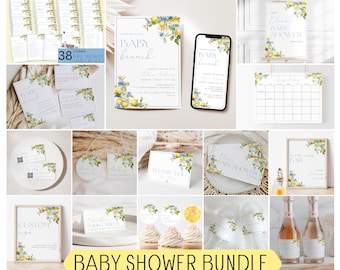 Lemon Baby Shower Invitation Bundle | Editable Blue Citrus Brunch | Main Squeeze Theme | Digital Template
