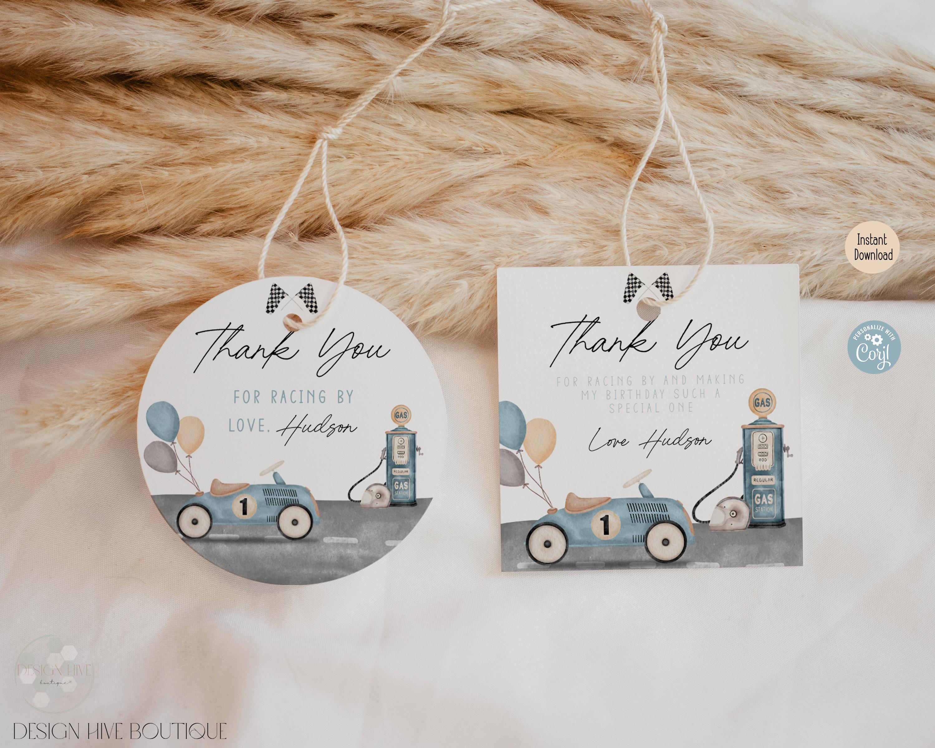 Editable Racing Party Favor Tags | Car Theme Birthday Decor Stickers ...