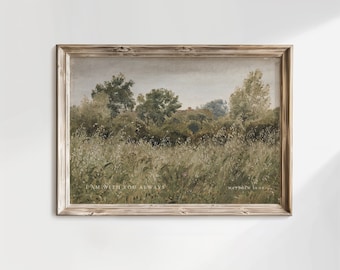 Christian Wall Art, With You Always, Matthew 28:20, Countryside Landscape Painting, Scripture Bible Verse Print, Vintage Decor, Farmhouse