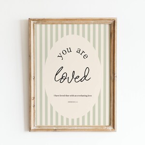Christian Vintage Wall Art, You Are Loved, Cottage Core Home Decor, Nursery Scripture Print, Kids Room Wall Art, Bible Verse KJV, Sage Green