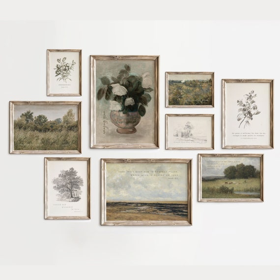 Christian Gallery Wall, Vintage Home Decor, Scripture Print, Landscape Painting, Bible Verse Wall Art, Modern Farmhouse, Neutral Aesthetic