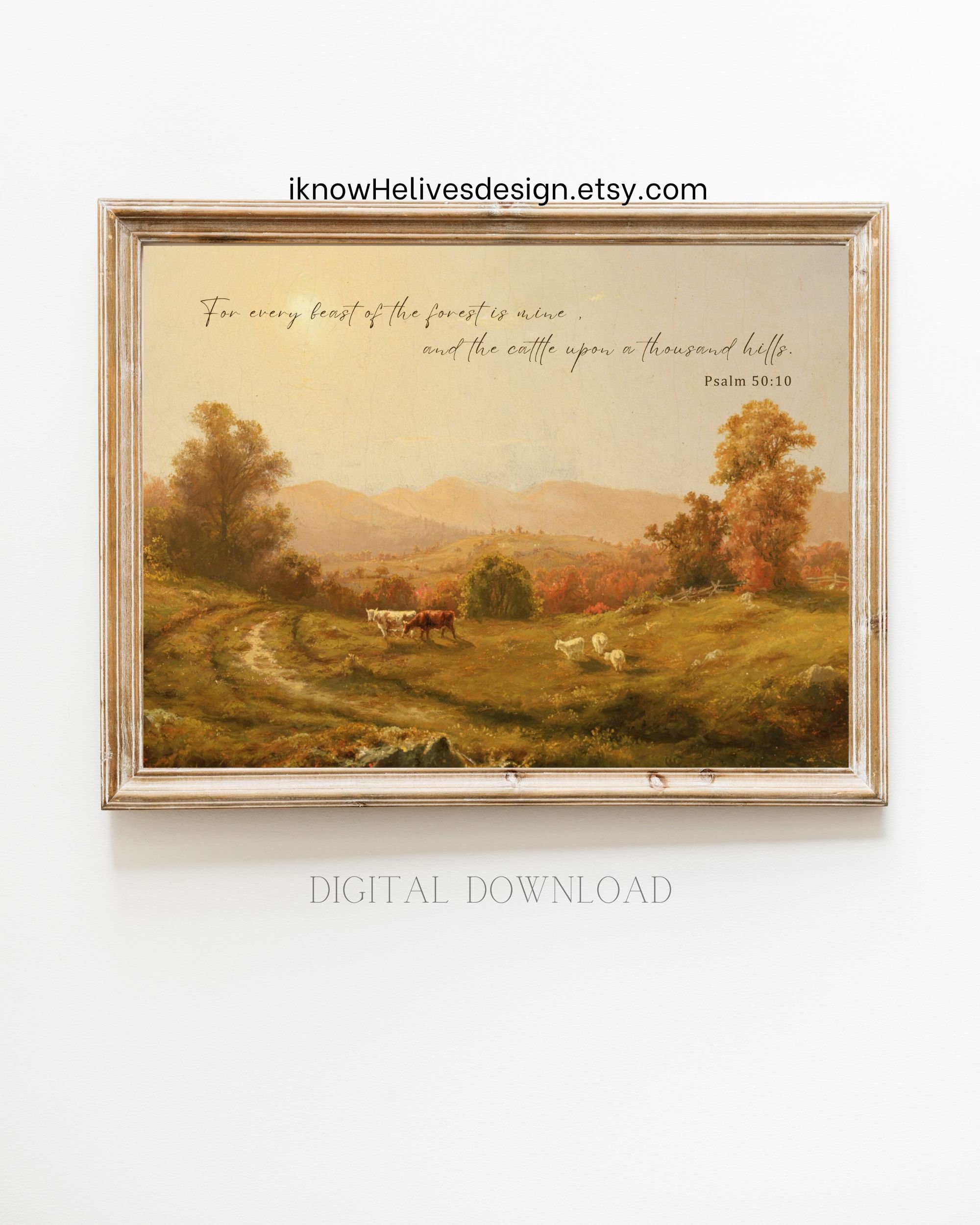 Cattle Psalms 50:10 KJV Christian Wall Art Farm Scripture Print Bible ...