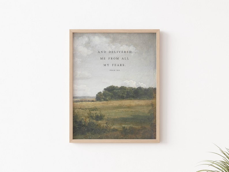 Cottage Scripture Image Christian Wall Art, Scripture Home Decor, Psalm 34:4 KJV, Set of Two ...