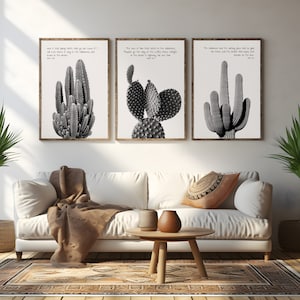 Cactus Christian Wall Art, Deserto dell&#39;Arizona, Isaiah KJV 43 19 40 3 35 1, Arte cristiana moderna, Set di 3, Stampa delle Scritture Boho, Bianco e nero