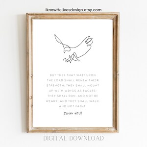 Eagle Wait Upon the Lord Wall Art Printable Isaiah 40:31 KJV Modern Christian Scripture Print Bible Verse Decor Poster Minimalist Boho Faith
