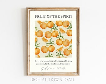 Fruit of The Spirit, Wall Art Printable, Galatians 5 22 23 KJV, Modern Christian Scripture Print, Bible Verse Art, Vintage Wallpaper Poster