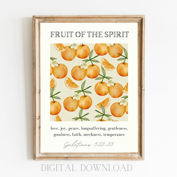 Fruit of The Spirit, Wall Art Printable, Galatians 5 22 23 KJV, Modern Christian Scripture Print, Bible Verse Art, Vintage Wallpaper Poster