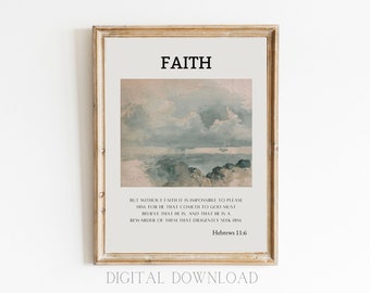 Faith Wall Art Printable Hebrews 11 6 Modern Christian Scripture Print Bible Verse Art Decor Poster Vintage Wallpaper