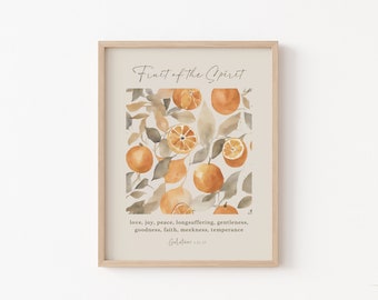 Fruto del Espíritu, Arte de pared imprimible, Gálatas 5 22 23 KJV, Impresión de las Escrituras cristianas modernas, Arte del versículo bíblico, Póster de papel tapiz vintage
