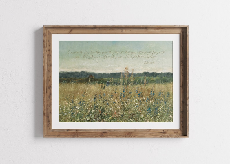 Consider the Lilies, Luke 1227 KJV, Floral Vintage Decor, Scripture