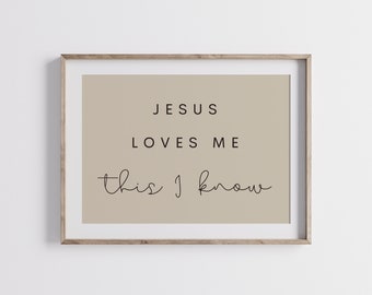 Jesus Loves Me This I Know, Nursery Print, Hymn Art, Minimal Christian Wall Art, Modern Poster, Kids Room Decor, Boho Decor, Playroom, Girls