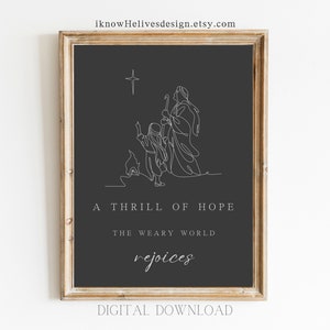 Christmas A Thrill of Hope Wall Art O Holy Night Song Carol Printable Modern Christian Minimal Print Bible Decor Poster Vintage Digital Hymn