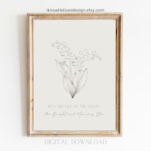 Lily of the Valley Neutral Print Scripture Christian Wall Art Bible Verse Poster Minimalist Floral Vintage Nursery Decor Christmas Gift